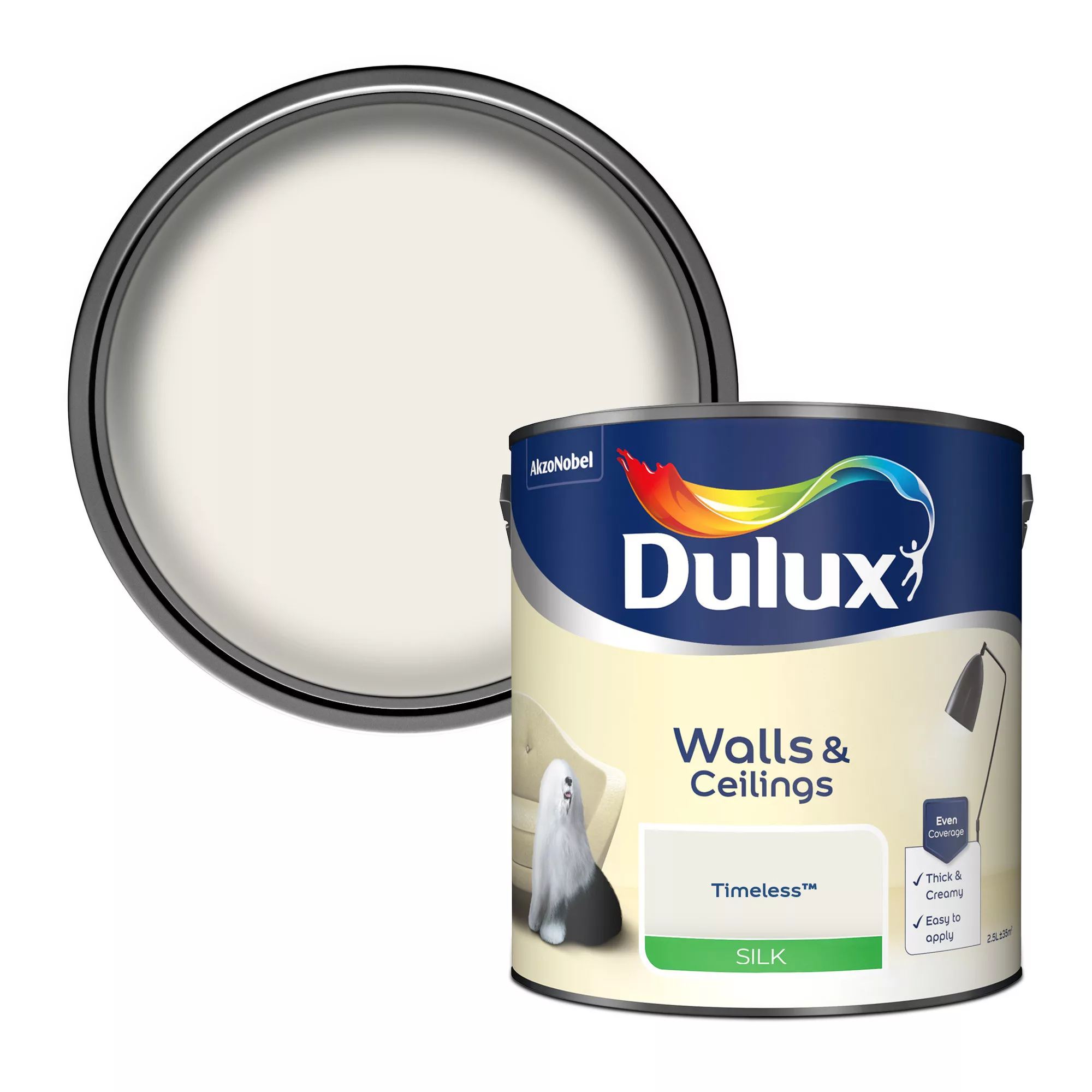 Dulux Walls & Ceilings Timeless Silk Emulsion Paint, 2.5L 1 Dulux Walls & Ceilings Timeless Silk Emulsion Paint, 2.5L