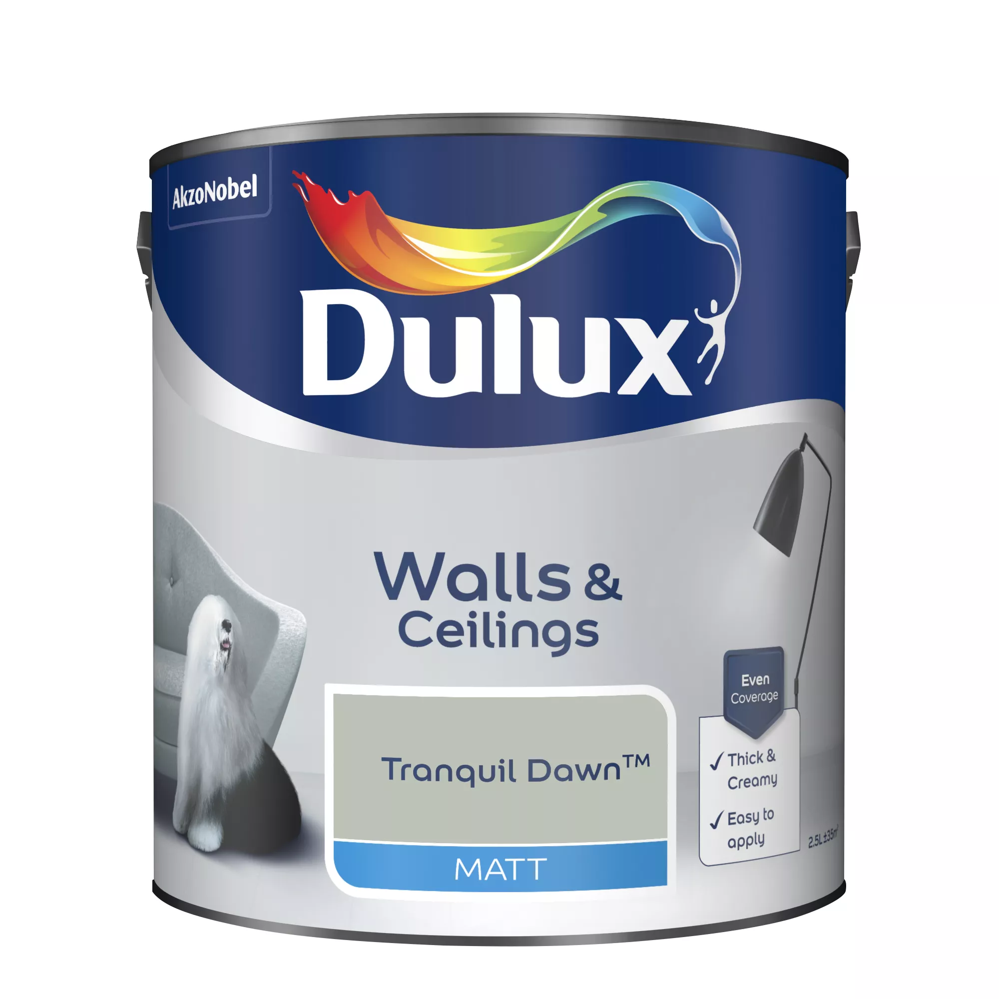 Dulux Walls & Ceilings Tranquil Dawn Matt Emulsion Paint, 2.5L 2 Dulux Walls & Ceilings Tranquil Dawn Matt Emulsion Paint, 2.5L - Image 2