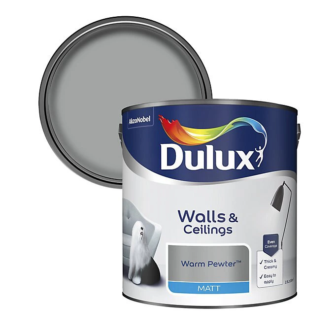 Dulux Walls & Ceilings Warm Pewter Matt Emulsion Paint, 2.5L 1 Dulux Walls & Ceilings Warm Pewter Matt Emulsion Paint, 2.5L