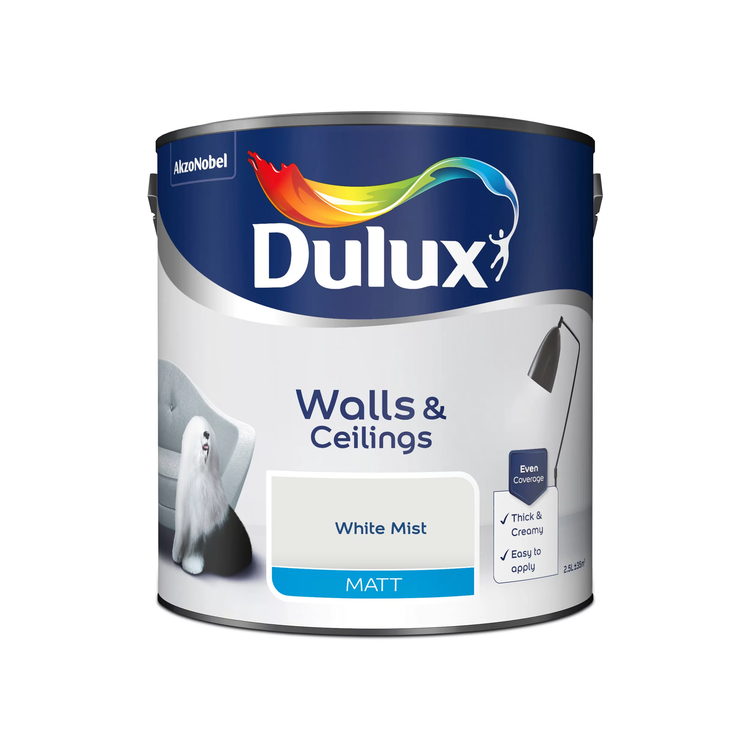 Dulux Walls & Ceilings White Mist Matt Emulsion Paint, 2.5L 2 Dulux Walls & Ceilings White Mist Matt Emulsion Paint, 2.5L - Image 2