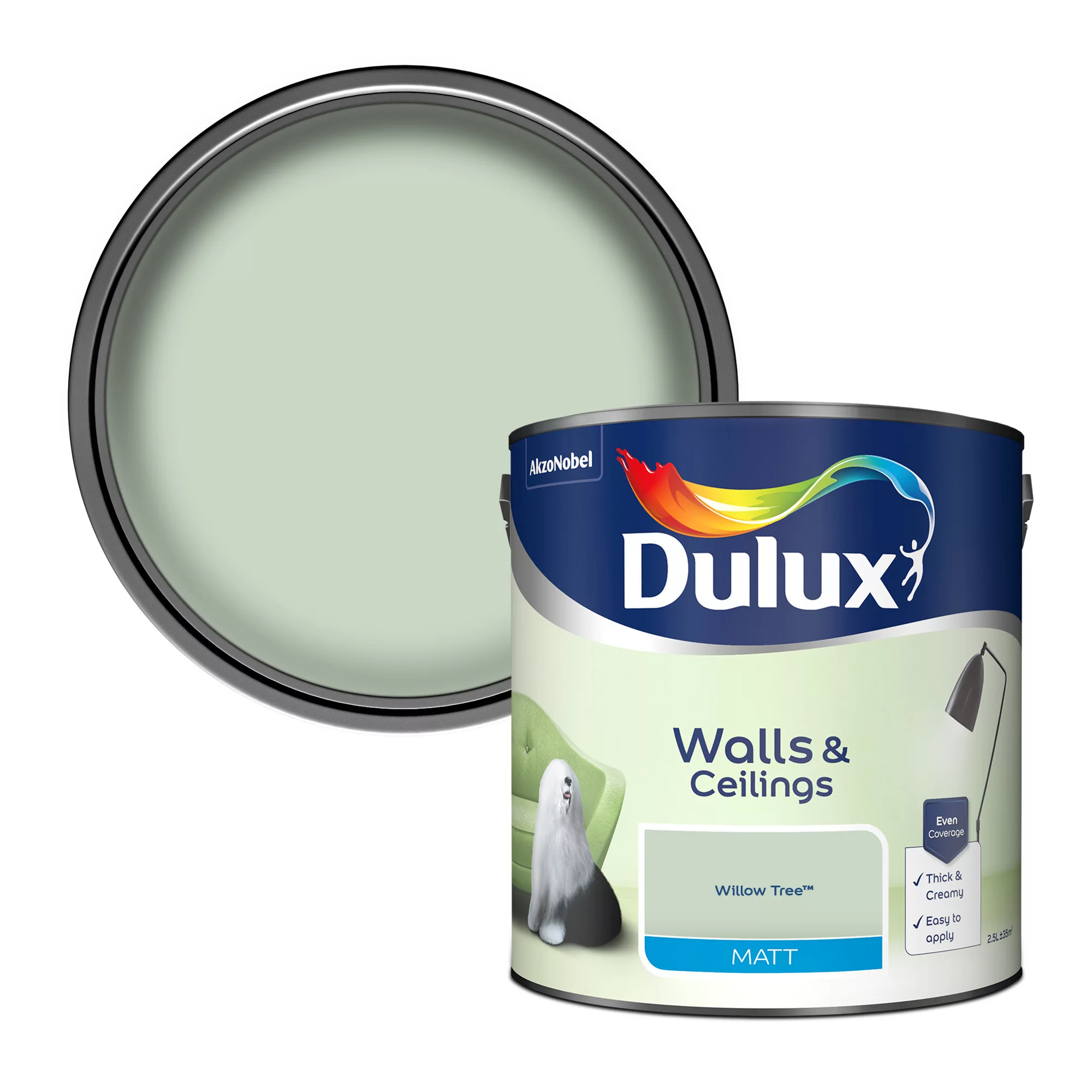 Dulux Walls & Ceilings Willow Tree Matt Emulsion Paint, 2.5L 1 Dulux Walls & Ceilings Willow Tree Matt Emulsion Paint, 2.5L