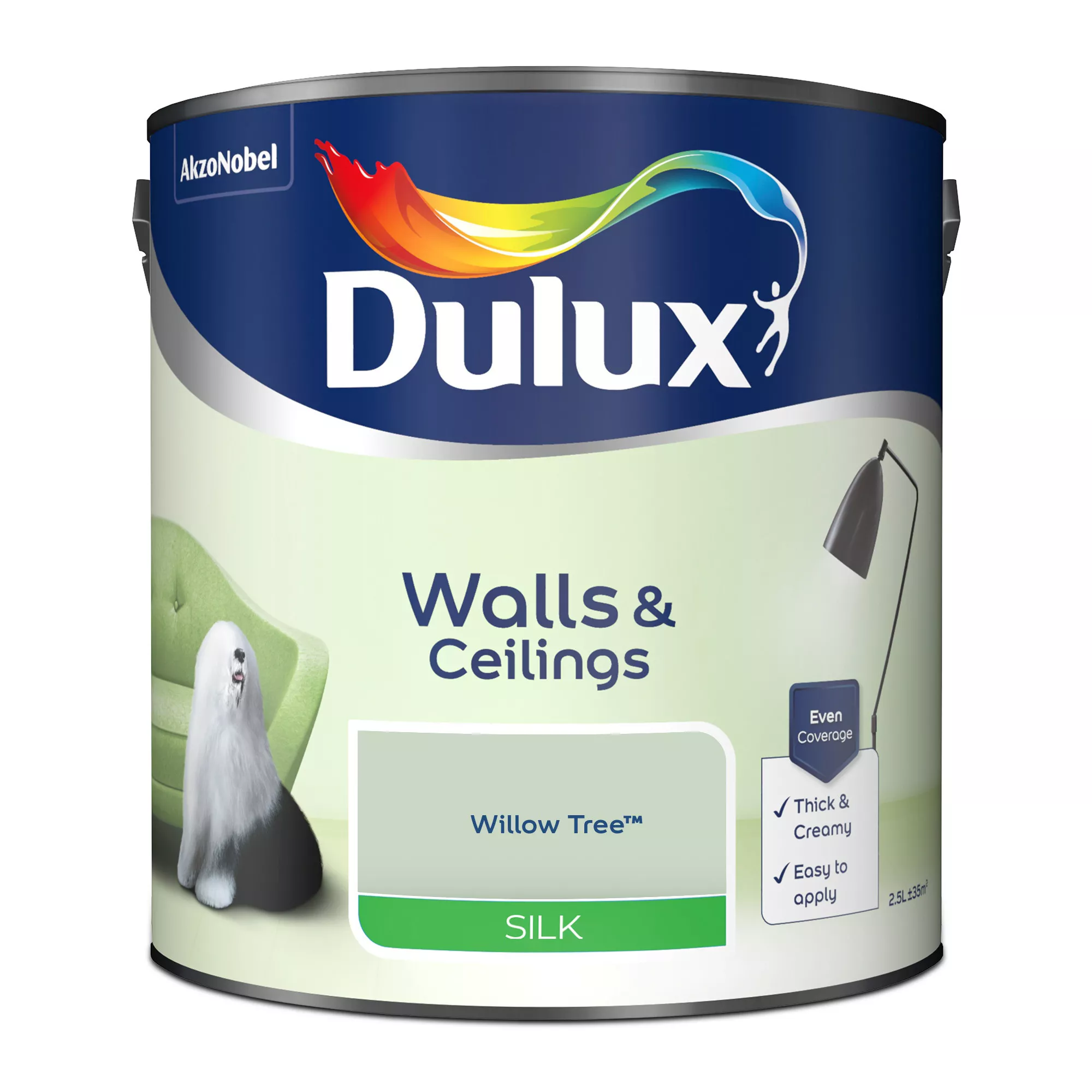 Dulux Walls & Ceilings Willow Tree Silk Emulsion Paint, 2.5L 2 Dulux Walls & Ceilings Willow Tree Silk Emulsion Paint, 2.5L - Image 2