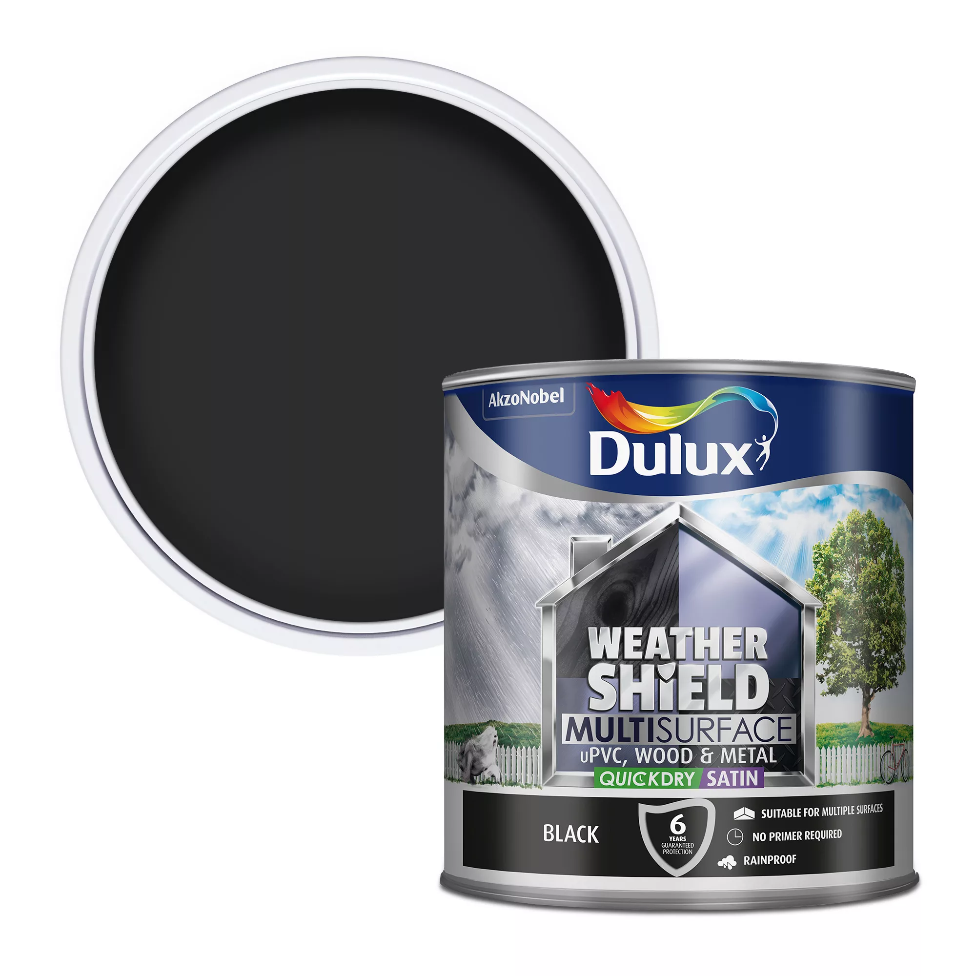 Dulux Weathershield Black Satinwood Multi-surface Paint, 2.5L 1 Dulux Weathershield Black Satinwood Multi-surface Paint, 2.5L