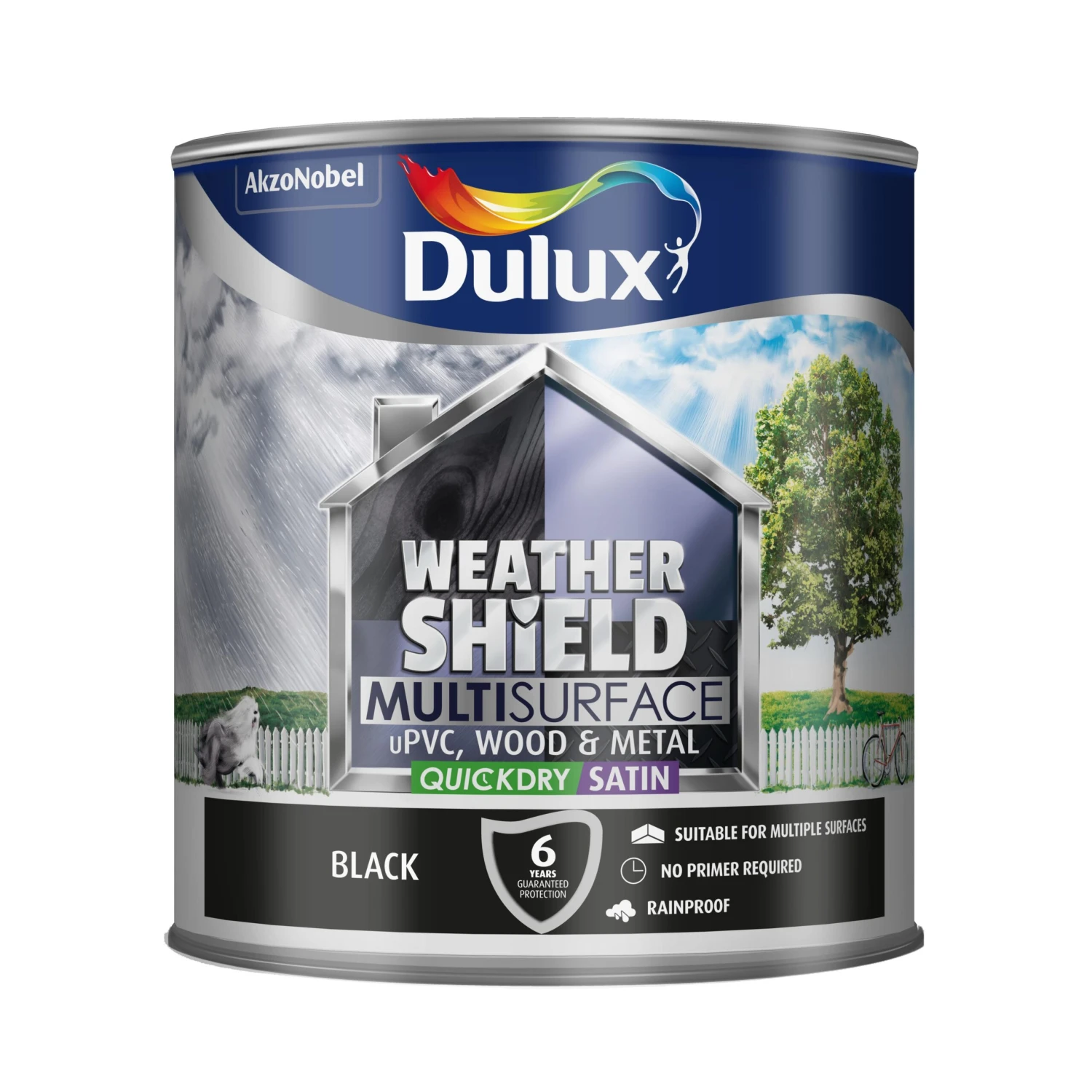 Dulux Weathershield Black Satinwood Multi-surface Paint, 2.5L 2 Dulux Weathershield Black Satinwood Multi-surface Paint, 2.5L - Image 2