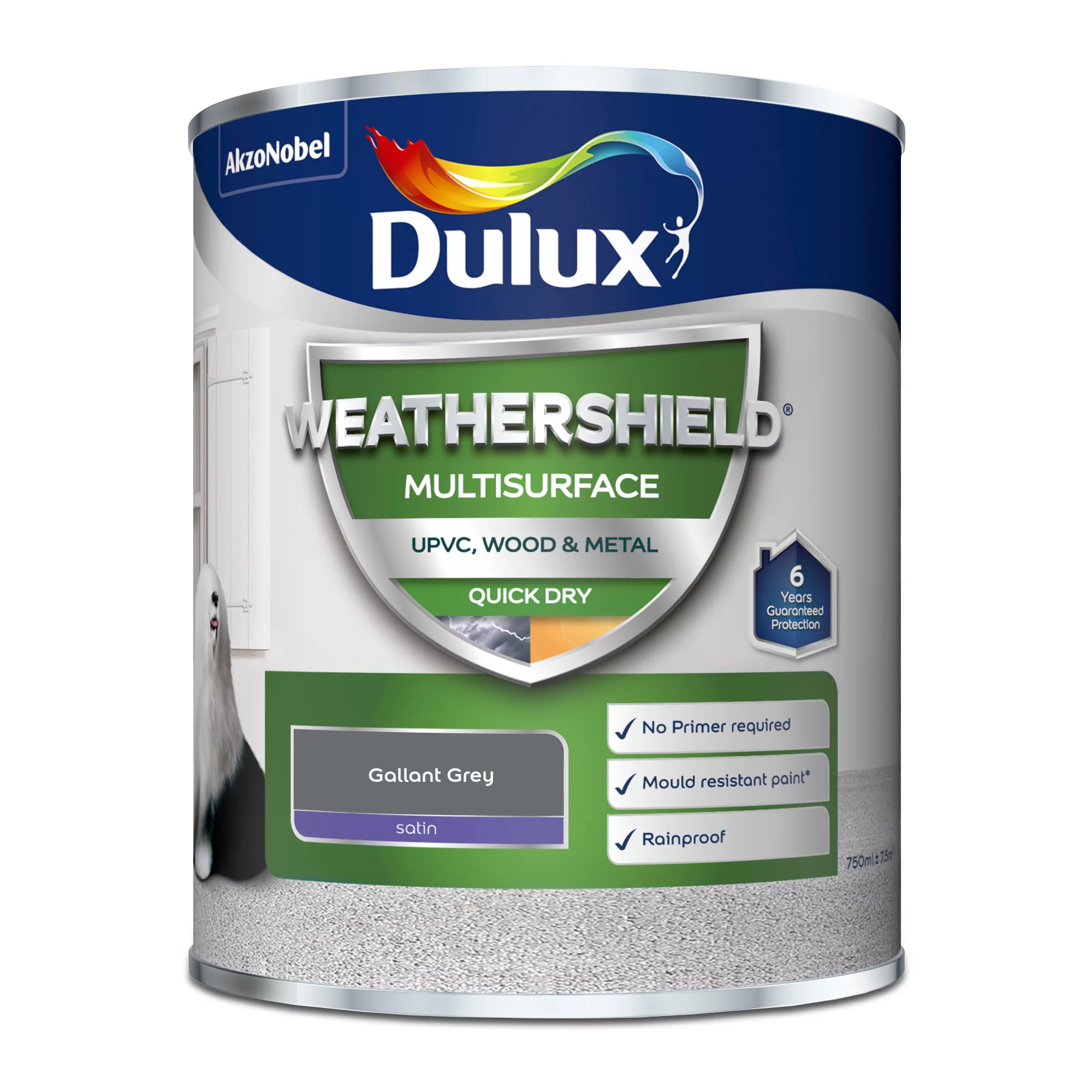 Dulux Weathershield Gallant Grey Satinwood Multi-surface Paint, 750ml 2 Dulux Weathershield Gallant Grey Satinwood Multi-surface Paint, 750ml - Image 2