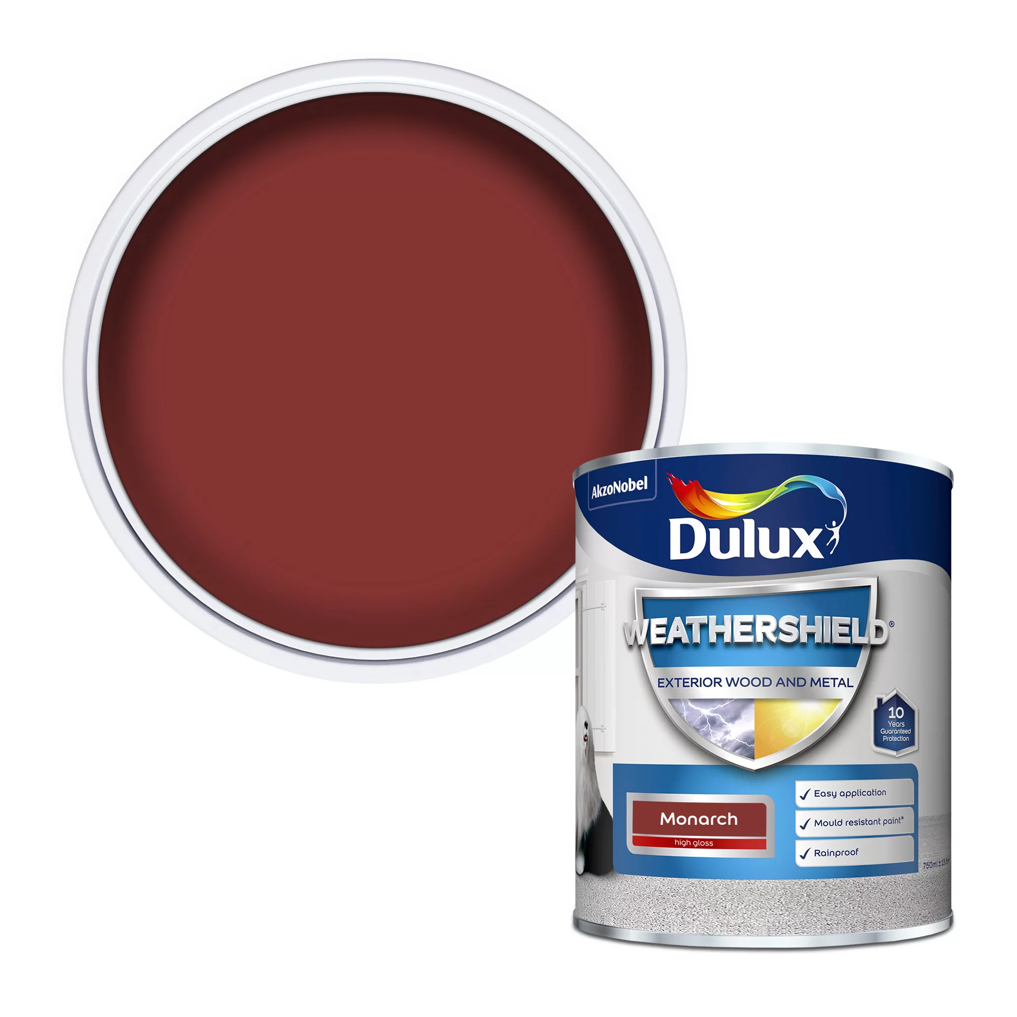 Dulux Weathershield Monarch Red Gloss Exterior Metal & Wood Paint, 750ml 1 Dulux Weathershield Monarch Red Gloss Exterior Metal & Wood Paint, 750ml