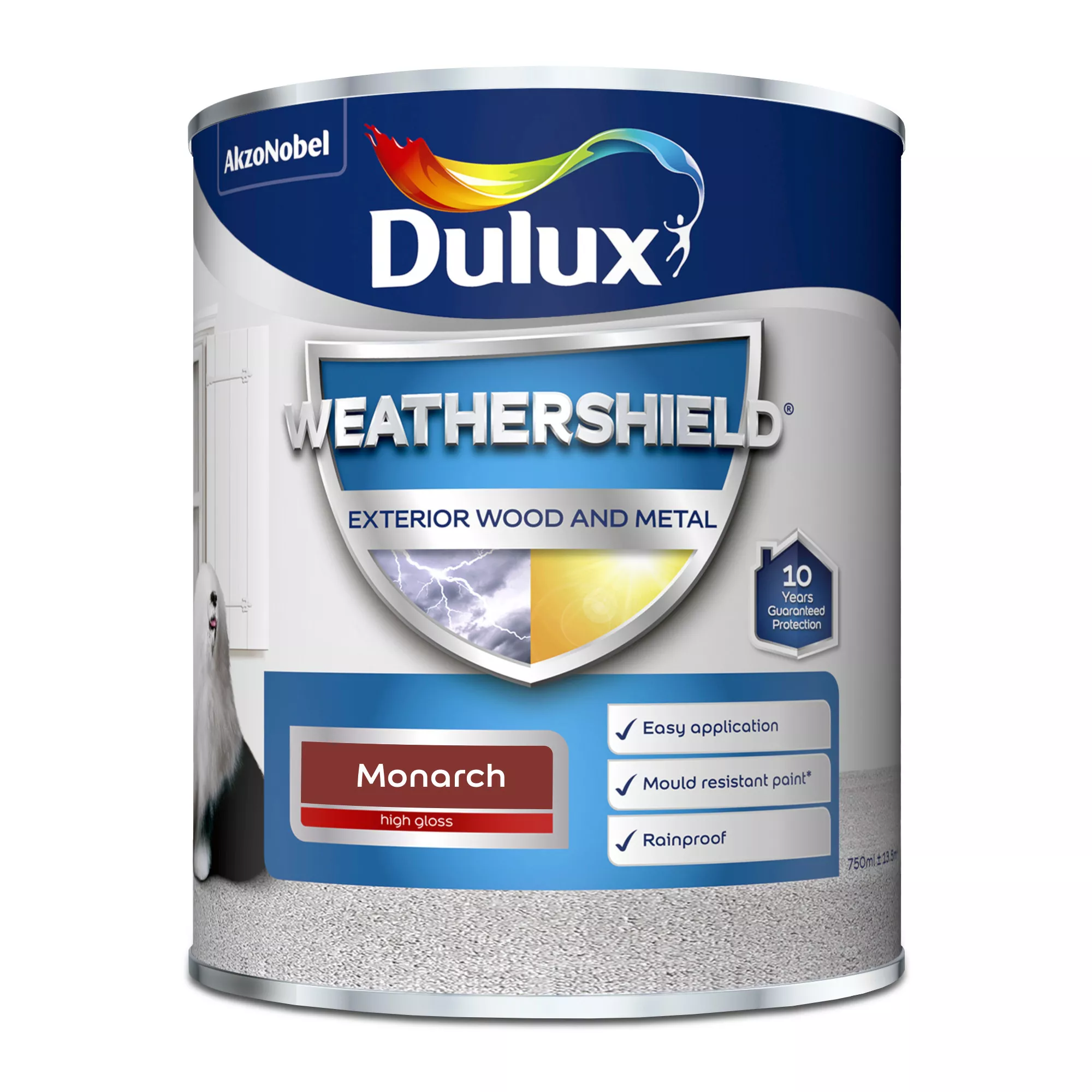 Dulux Weathershield Monarch Red Gloss Exterior Metal & Wood Paint, 750ml 2 Dulux Weathershield Monarch Red Gloss Exterior Metal & Wood Paint, 750ml - Image 2