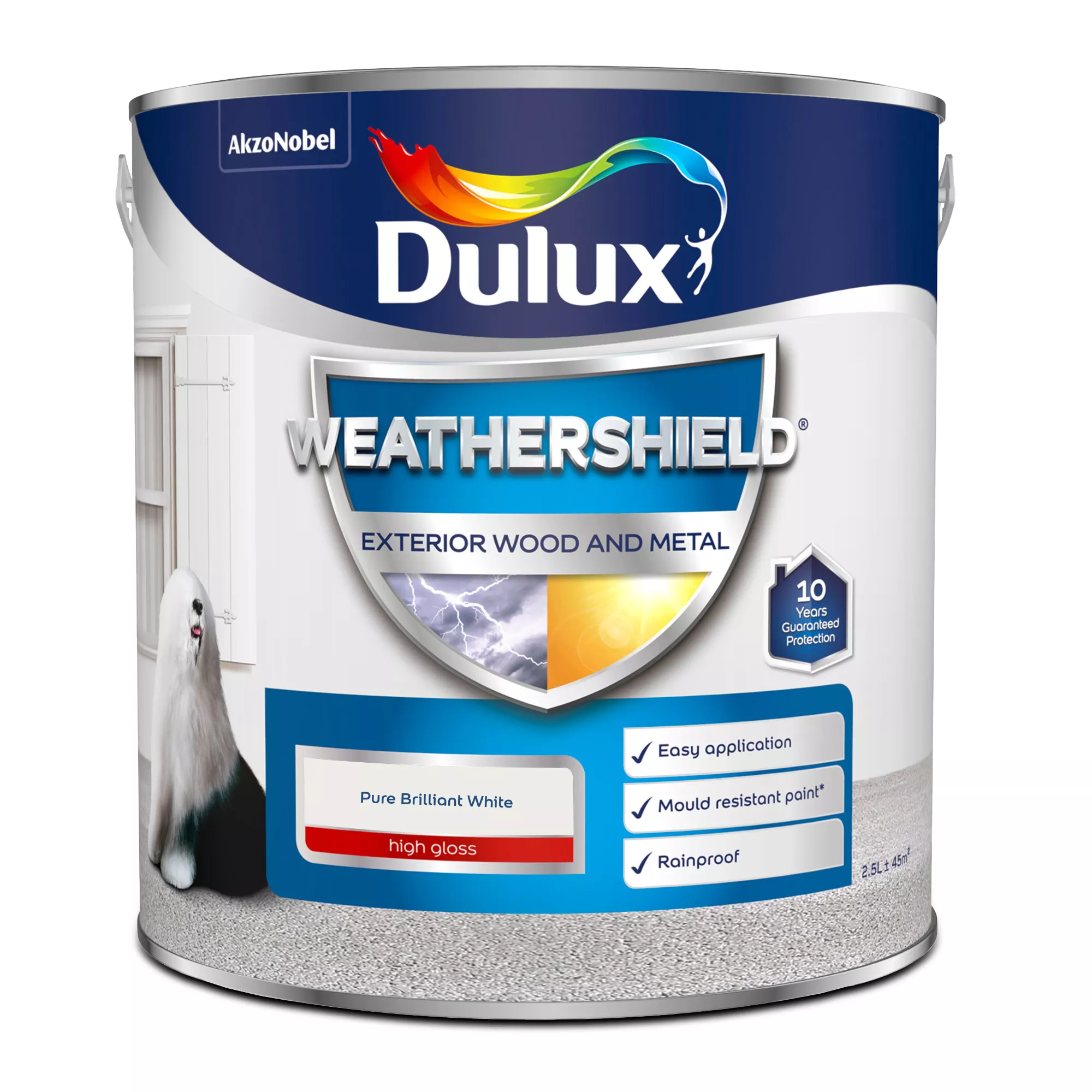 Dulux Weathershield Pure Brilliant White Gloss Exterior Metal & Wood Paint, 2.5L 4 Dulux Weathershield Pure Brilliant White Gloss Exterior Metal & Wood Paint, 2.5L - Image 4