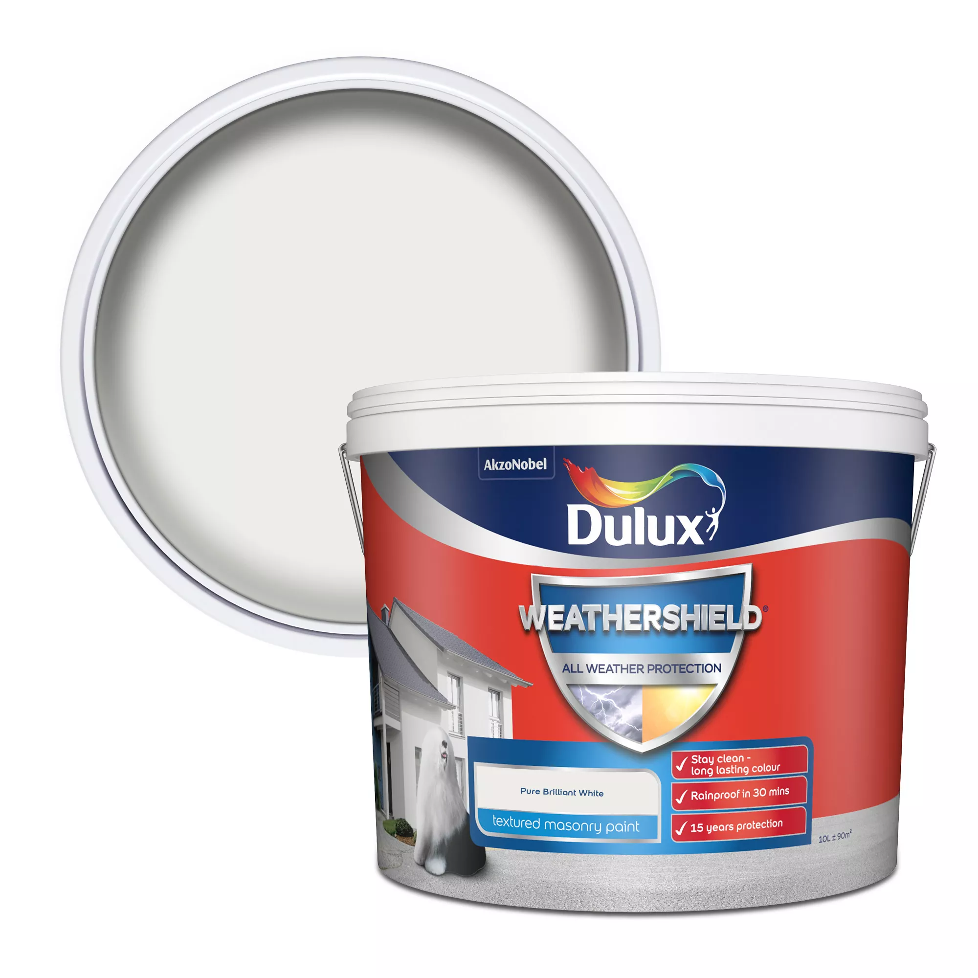 Dulux Weathershield Pure Brilliant White Textured Matt Masonry Paint, 10L 1 Dulux Weathershield Pure Brilliant White Textured Matt Masonry Paint, 10L