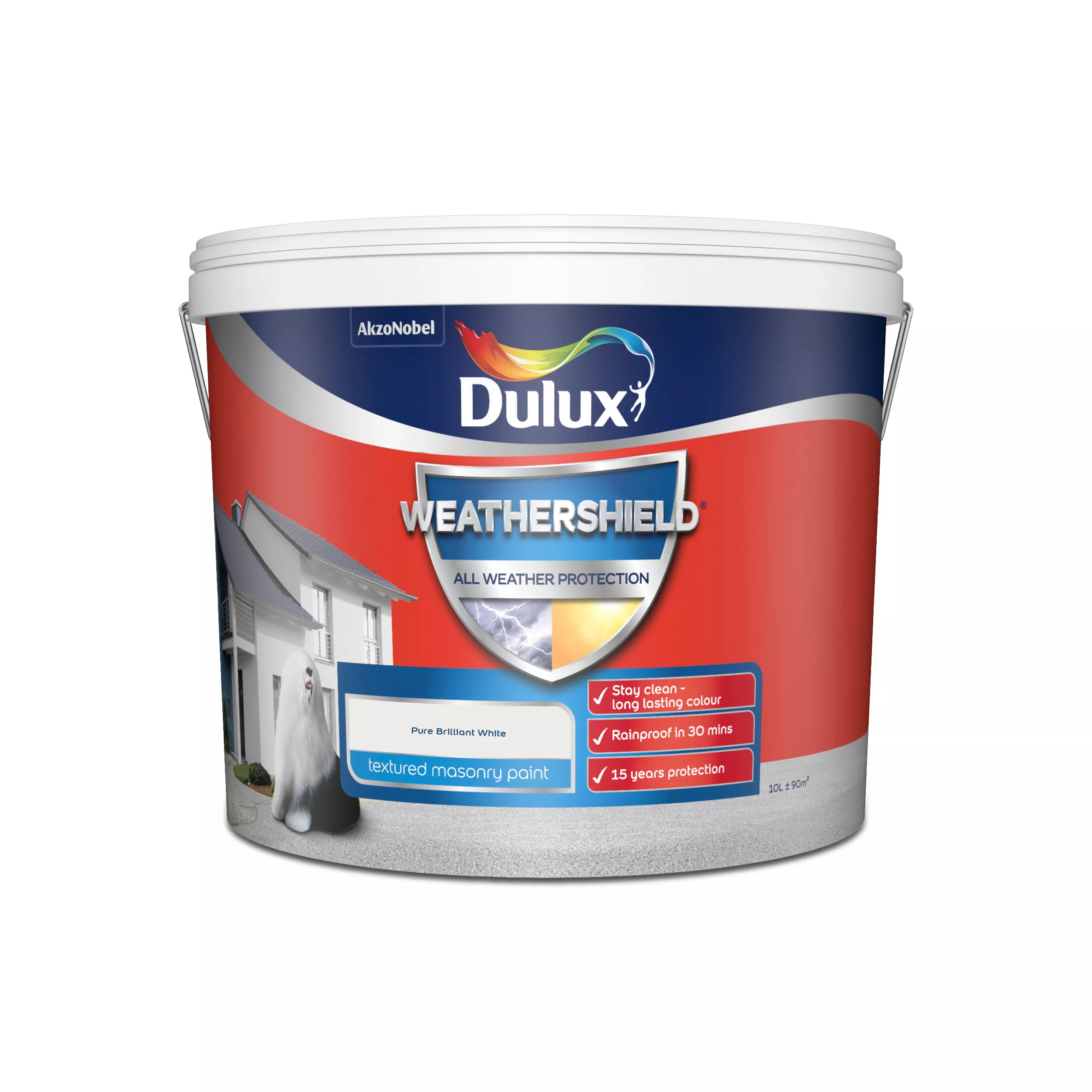 Dulux Weathershield Pure Brilliant White Textured Matt Masonry Paint, 10L 2 Dulux Weathershield Pure Brilliant White Textured Matt Masonry Paint, 10L - Image 2